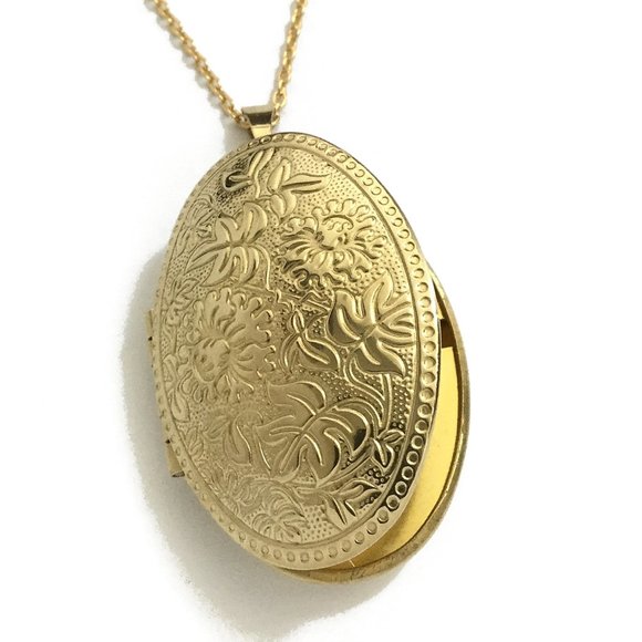 Oval Floral Ornate Keepsake Locket Necklace - Picture 1 of 4